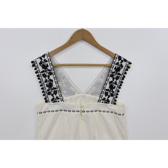 J CREW 100% COTTON TANK TOP FLORAL BLACK EMBROIDERED POM POM BABYDOLL Size 4 - Picture 6 of 12